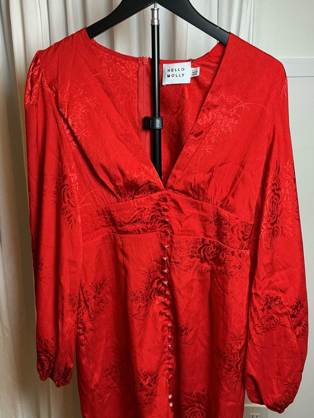 NWT Hello Molly Red Floral Jacquard Long Sleeve Mini Dress